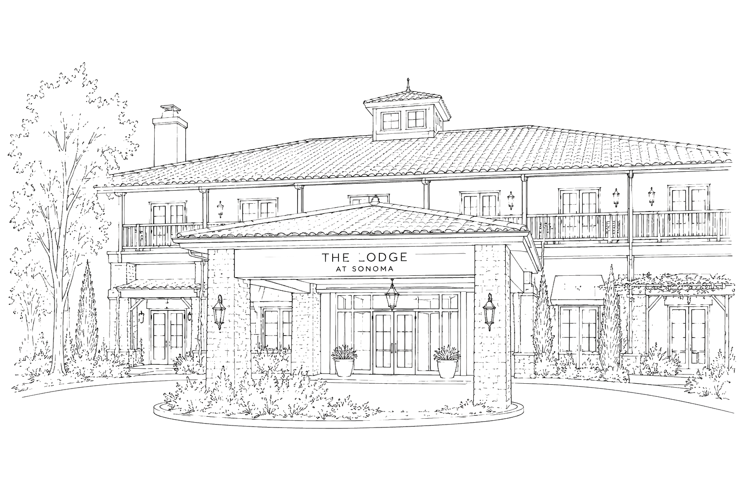 Doodle of The Lodge at Sonoma's entrance