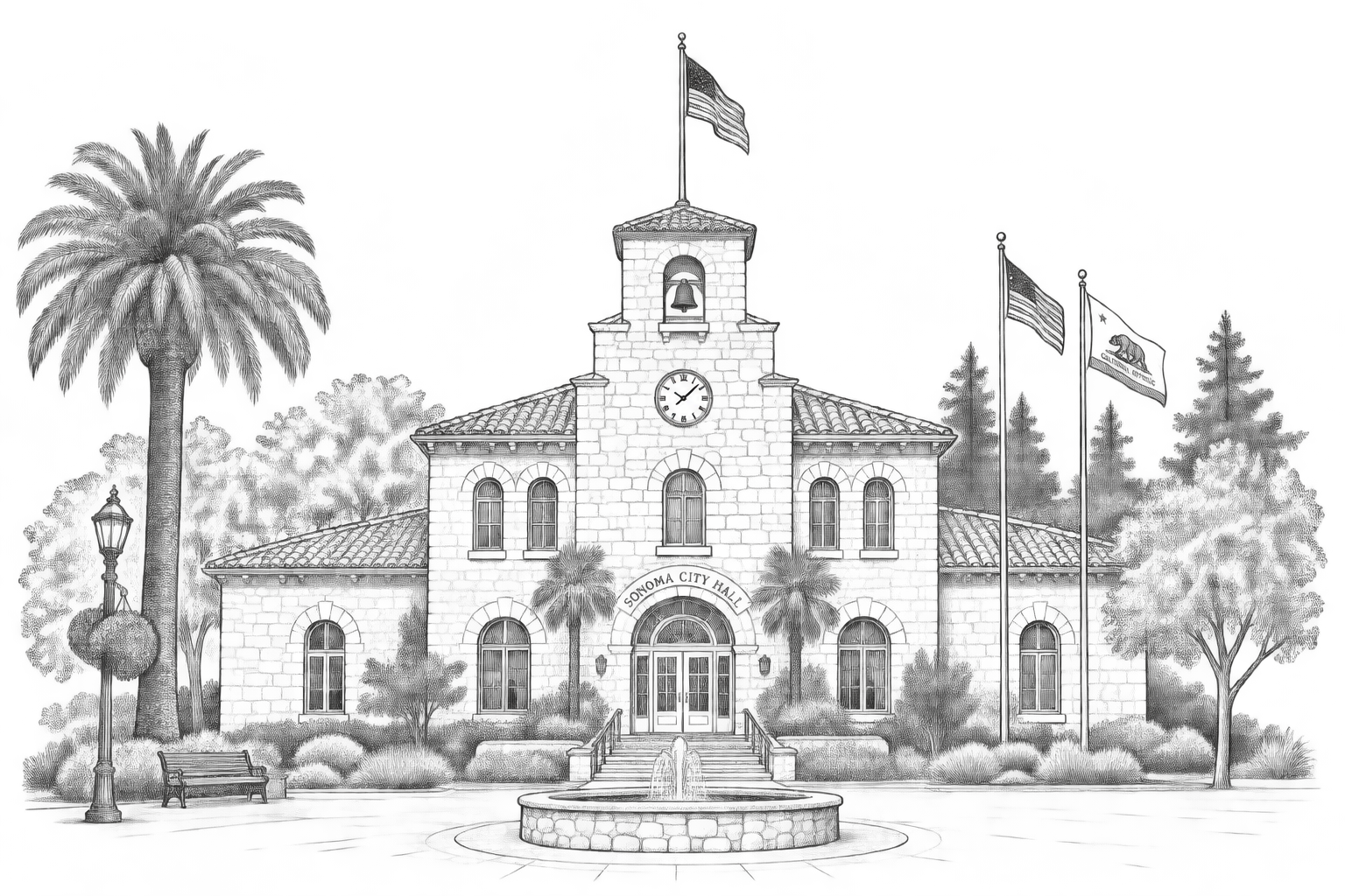 Doodle of Sonoma City Hall